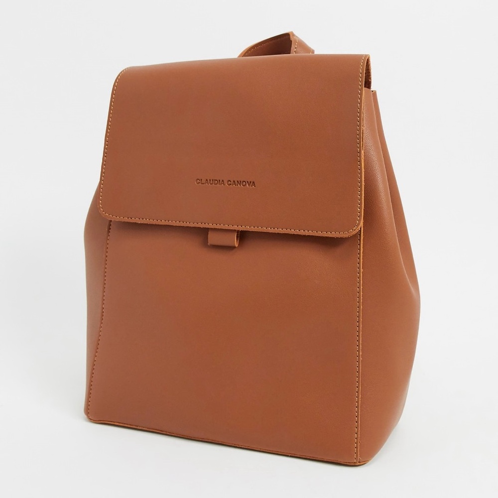 Claudia Canova Unlined Flapover Backpack Tan  Backpack